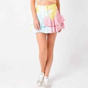 LoveShackFancy Landen Tie-Dye Tiered Mini Skirt Size 6